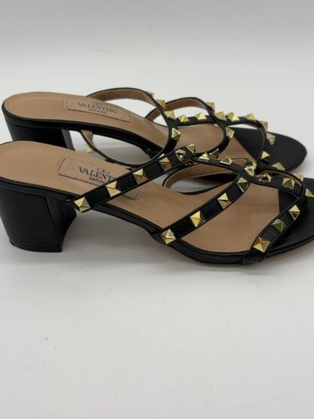 Valentino Black Leather Strappy Heels with Gold Rockstuds EU40 - Picture 2 of 4